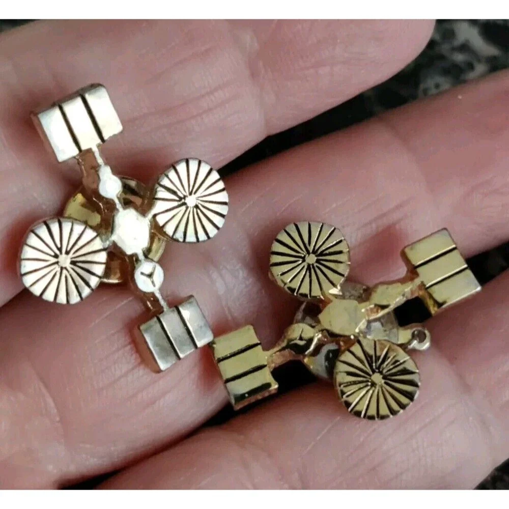 Lot Of 2 Vintage Space Satellite Tie Tack W Chain